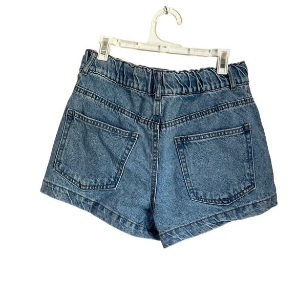 Forever 21 Paperbag High Waist Denim Drawstring Shorts Casual Blue Jean Sz M - Picture 2 of 6